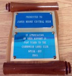 Lions Club Plaque 1985